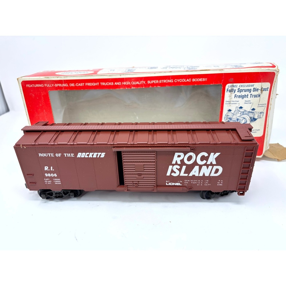 Lionel 6-9806 Rock Island Box Car Route of the Rockets O Gauge Train Car Boxed